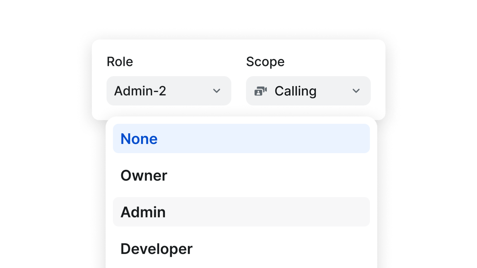 Example of user role dropdown menu